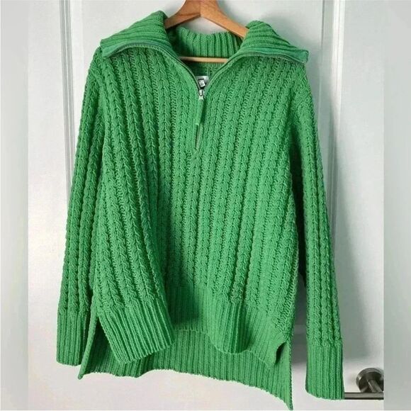 Aerie Green Quarter Zip Pullover Knit Sweater women’s Size Large - Picture 2 of 8